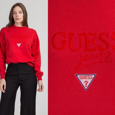 90s Guess Jeans Sweatshirt - Large | Vintage Red Streetwear Graphic Pullover 