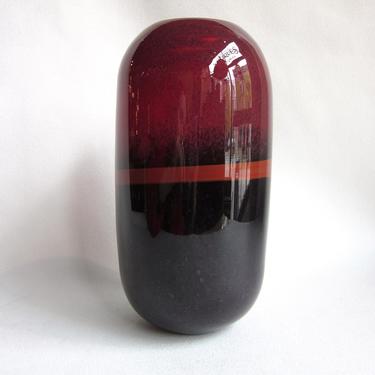 Vintage Calvin Klein HEAT Collection Blown Glass Vase with Purple, Red, and Orange Hues and Soft Rounded Edges 