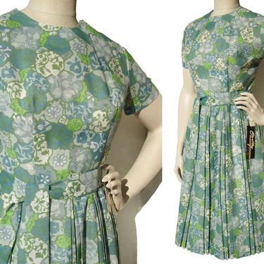 Vintage 60s Day Dress Blue Floral Deadstock w/ Tags M 