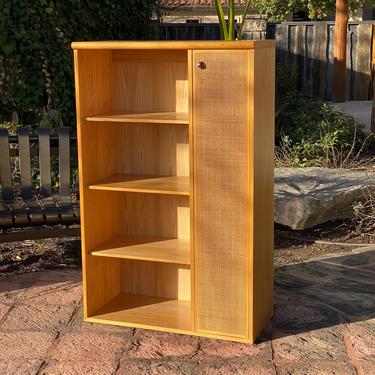 Mid Century Modern, Blond Oak Bookcase / Storage Shelf Cabinet with Cane Details, Designed by Jack Cartwright for Founders Funriture 