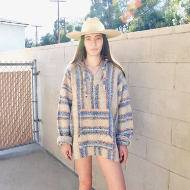 Baja Poncho // vintage oversize top shirt boho hippie blouse woven cotton Mexican 70s 80s // O/S 