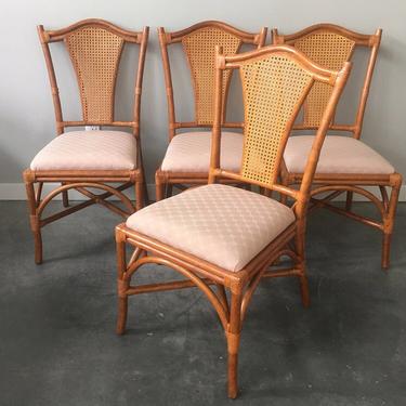 set of 4 vintage bamboo + cane dining chairs by Palecek