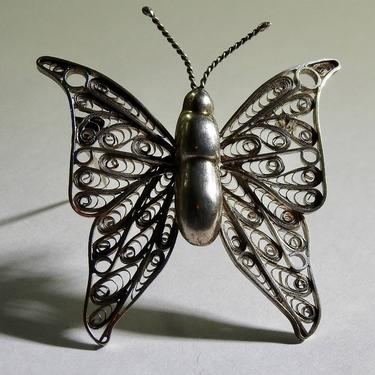 Silver Filigree Butterfly Brooch Peru 