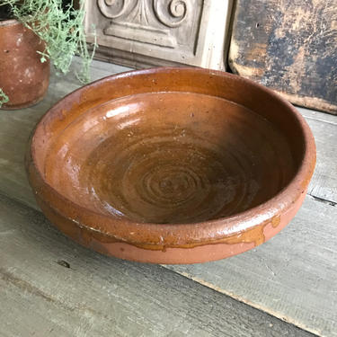 French Pottery Bowl, Glazed Provencal Cookware, French Farmhouse 