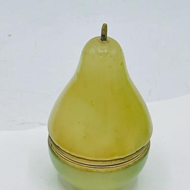 Vintage Yellow Scaglione Alabaster Pear Shaped Trinket Jewelry Box Italian Stone 
