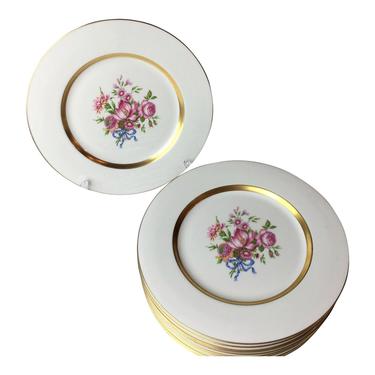 Haviland New York Kenmore China Plates Set of 10 - Mid Century Fine China White and Gold Plates - Vintage Tableware 