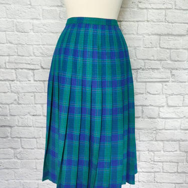 Vintage Pendleton Plaid Wool Skirt // Green and Blue/Purple Pleated Kilt Skirt 