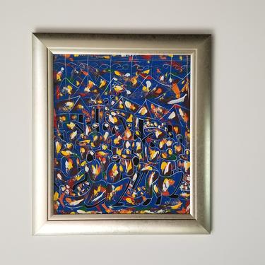 1970s Haitian Abstract Expressionist Style Oil Painting, Framed 