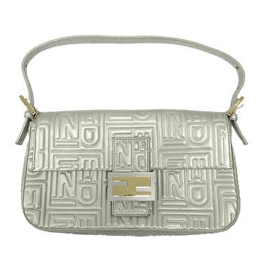 Fendi Silver Embossed Logo Baguette Bag