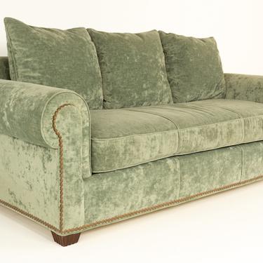 Swaim Contemporary Green Suede 3 Seat Sofa 