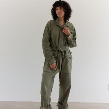 Vintage Green Herringbone Twill Belted Coverall | Army Jumpsuit Flight Suit Studio | Boilersuit | M | GC001 