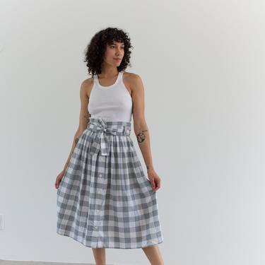 Vintage 26 27 28 Waist Gingham Belted Grey White Skirt | Buffalo Plaid Belted 80s | S | 