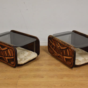 Abstract Routed End Tables - A Pair 