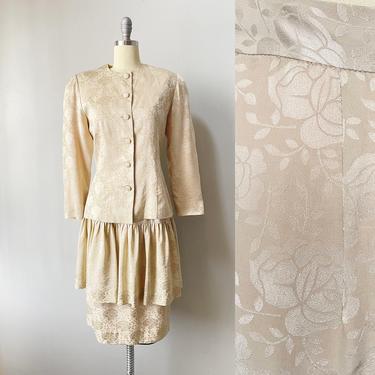 1980s Silk Suit Albert Nipon Skirt Blouse S 