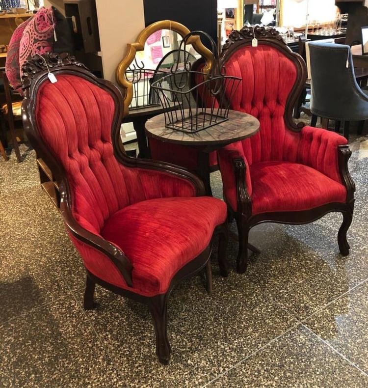 Fabulous red Victorian crushed velvet chairs! $110 each