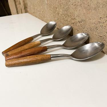 1954 Dansk Designs Germany Fjord Flatware 4 Teak Stainless Soup Spoons by IHQ Jens Quistgaard 