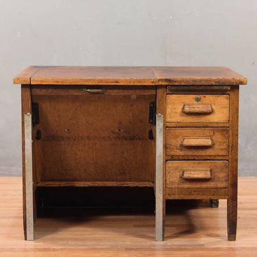 Rustic Industrial Oak 3-Drawer Desk with Flip-Out Compartment – ONLINE ONLY