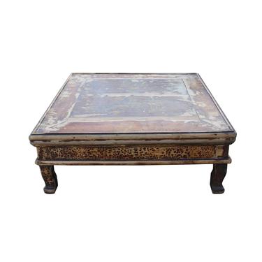 Chinese Rustic Vintage Brown Square Wood Top Kang Coffee Table cs5347E 