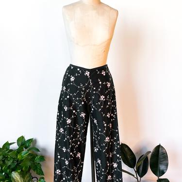1990s Rosie Embroidered Silk Pants, 30" waist