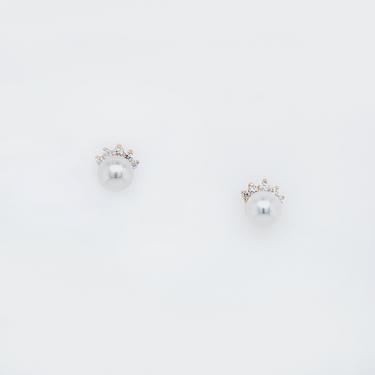 Gold Pearl and Diamond Stud Earrings