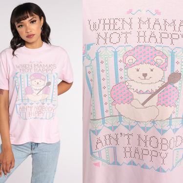 Vintage Screen Stars Shirt When Mama's Not Happy Graphic Shirt Teddy Bear Shirt 80s Tshirt Retro T Shirt Slogan Baby Pink Medium 