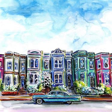 Colorful Capitol Hill and a Classic Car by DMV artist Cris Clapp Logan 