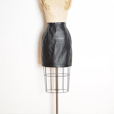 vintage 80s skirt black leather Wilsons high waisted mini pencil skirt M clothing 