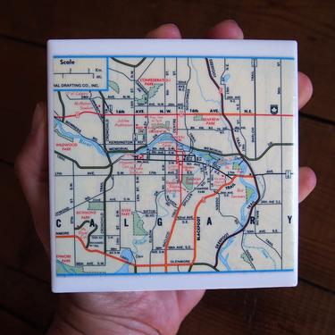 1981 Calgary Canada Vintage Map Coaster Ceramic. Calgary City Map. Canada gift. Alberta  province map. Drink coasters. Canadian travel. 