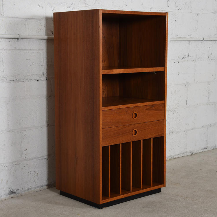 Danish Modern Teak Vinyl / Bar Compact Storage Cabinet