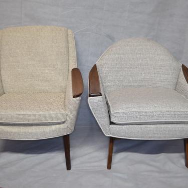 Mid Century Modern Adrian Pearsall His and Hers Lounge Chairs with Walnut Arm Rests