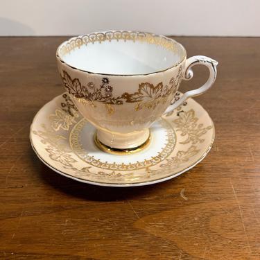 Vintage Royal Grafton Tea Cup and Saucer Gold Leaf and Almond 