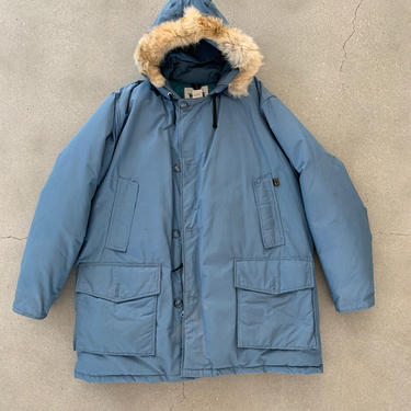 Vintage 1980s 90s 60/40 down parka by woolrich fox lined hood trim XL goosedown 