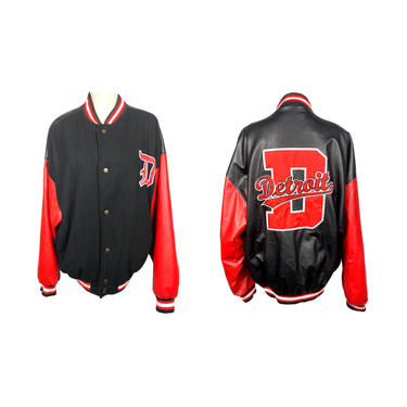 Vintage Letterman Jacket, 90's Clothing, Detroit Jacket, Sports Jacket, Black Red Leather, Bomber Jacket, Varsity Jacket, Vintage Clothing 