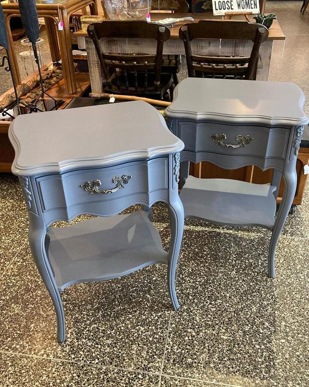 Pair, petite French provincial nightstands.  19.5” x 16.5” x 28”