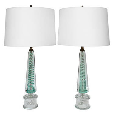 Pair Murano Turquoise Table Lamps
