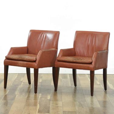Pair Of Red Leather Mid Century Style Armchairs 
