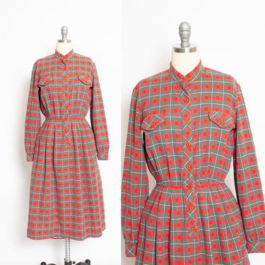 Vintage 1970s LANZ Dress Plaid Flannel Cotton Shirt Front Full Skirt 70s Small S 