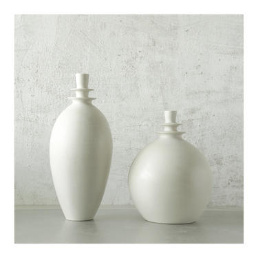 Set of 2 Ceramic Stoneware Bottle Vases in Matte Off-White glaze by Sara Paloma Pottery. minimal tabletop modern sculptural elegant decor 