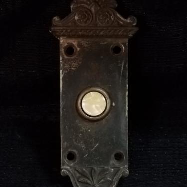 Vintage Cast Brass Electric Doorbell Ringer with Mother-Of-Pearl Button 1.875 x 4.875