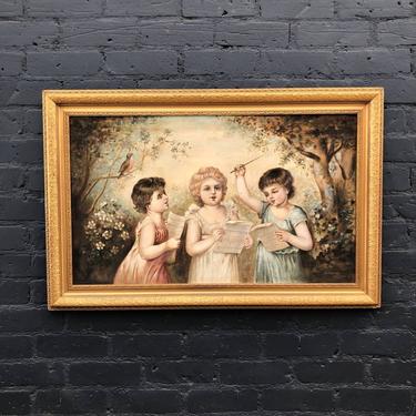 Antique Guilded Wood Frame of Children Singing Painting 
