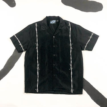 90s y2k Barbed Wire Print Button Down Shirt / Mens / Collared Shirt / Skater / Cyber / Small / Rave / Club Kid / Nu Metal / 00s / Tribal 