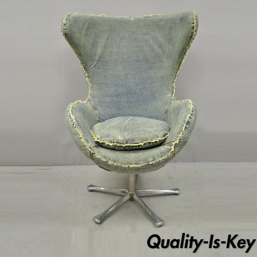 Sarreid Blue Denim Mid Century Modern Arne Jacobsen Egg Style Lounge Chair