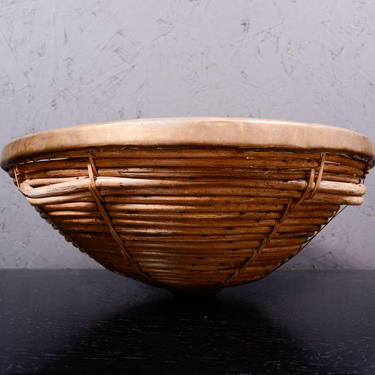 Rare Mid Century Modern Woven Basket with Brass Accents, After Arthur Umanoff 