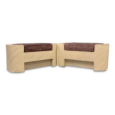 Split Reed Bamboo Upholstered Benches A Pair MidCentury Design