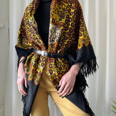 80s Leopard Print Wool Shawl
