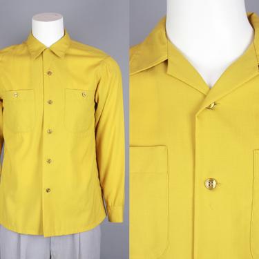 1960s PENDLETON Shirt | Vintage 60s Men's Long Sleeve Wool Shirt in Mustard Yellow | Medium 