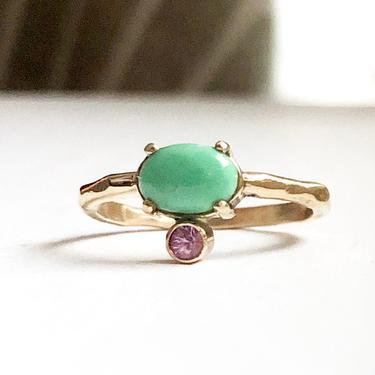 Handmade Turquoise and Pink Sapphire 14k Solid Gold Ring 