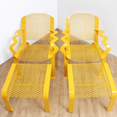 90s Memphis Patio Furniture Chairs Ottoman Table Vintage Welded Steel Powder Coated 
