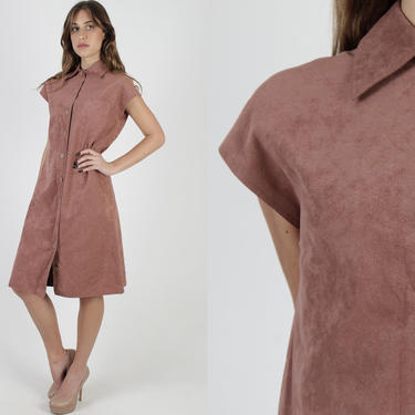 Bill Blass Dress / Mauze Micro Suede Dress / Vintage 70s Womens BlassSport Dress / Plain Ultra Suede Shift Minimal Mini Dress 