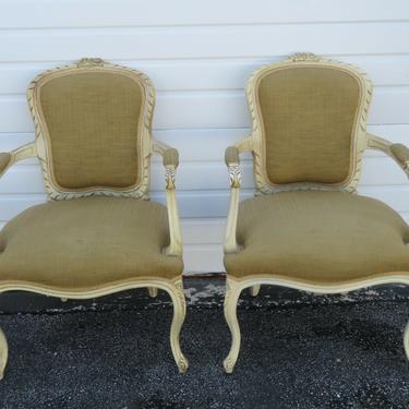 French Distressed Painted Pair of Side Living Bed Room Den Fireplace Chairs 2283